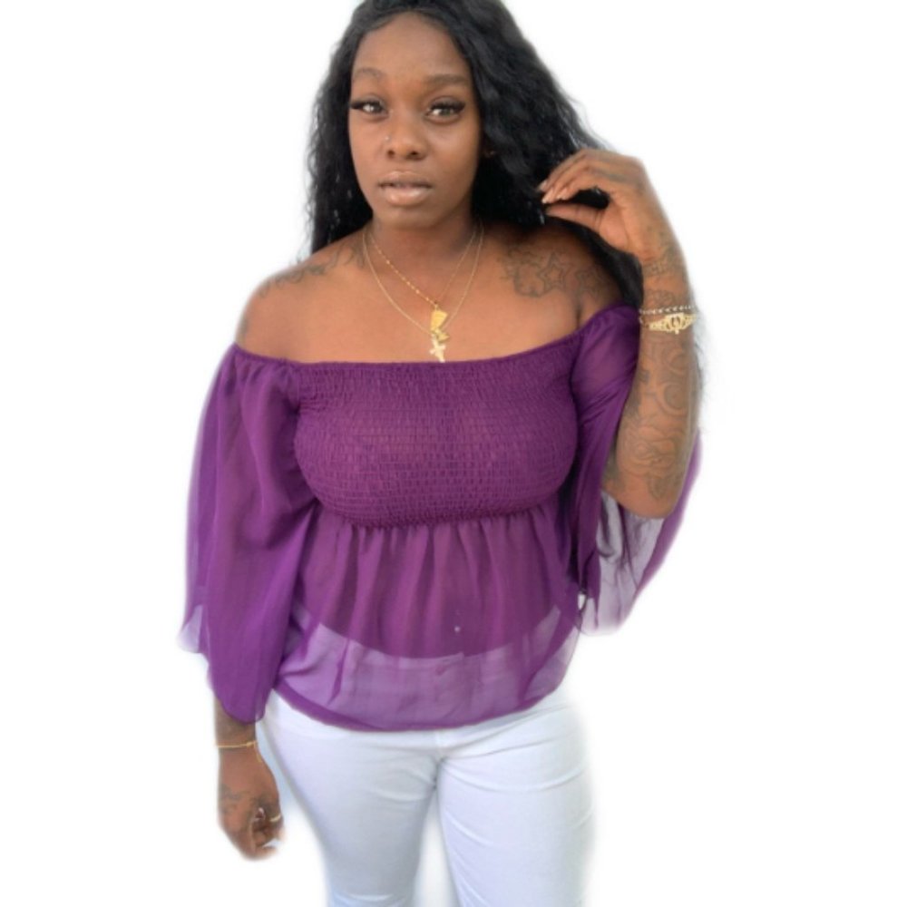 Women’s Summer Off-Shoulder Chiffon Blouse - Short Sleeves, Ruffled & Casual